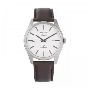 Alexandre Christie AC 1027 Silver White Brown Leather Man MDLSSSLBO